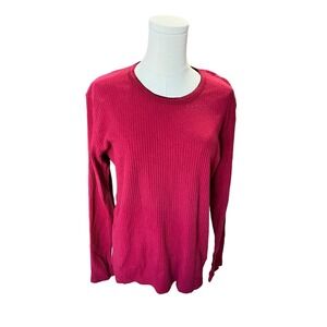 Van Heusen Cotton Rib Knit Sweater Top with Embroidered Neckline Burgundy/Red​